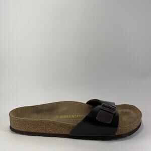 Birkenstock Madrid Sandals Womens Size 38 US 7-7.5 Brown Patent Leather Slides